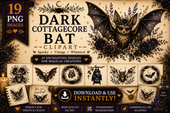Download Dark Cottagecore Bat Clipart - Cottagecore Collection