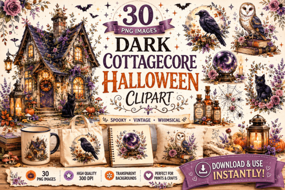 Download Dark Cottagecore Halloween Clipart - Cottagecore Collection