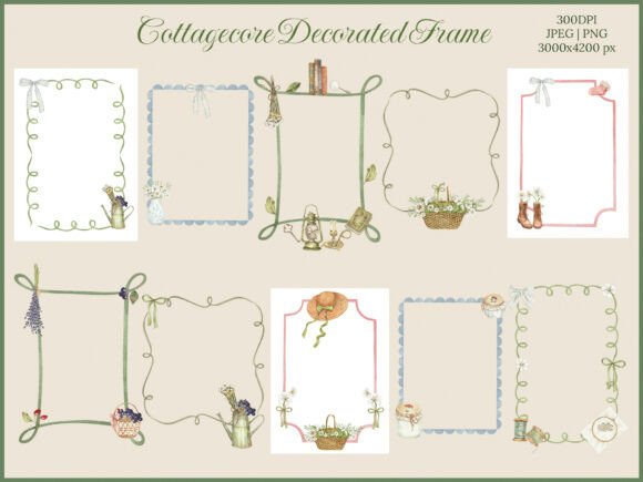 Download Watercolor Cottagecore Decorated Frames - Cottagecore Collection