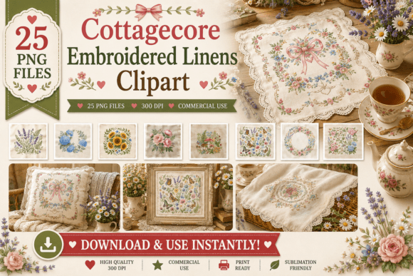 Download Cottagecore Embroidered Linens Clipart - Cottagecore Collection