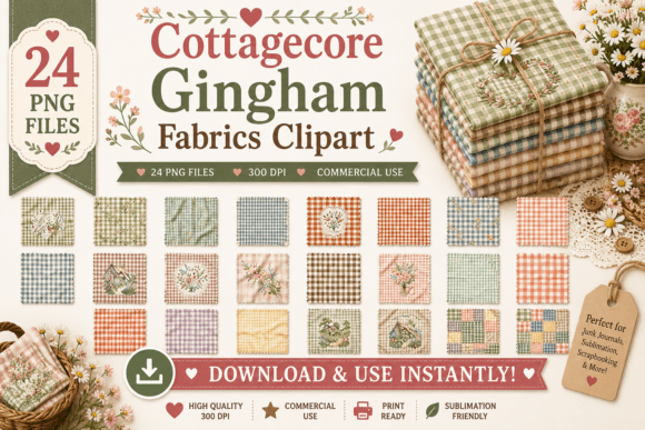 Download Cottagecore Gingham Fabrics Clipart - Cottagecore Collection