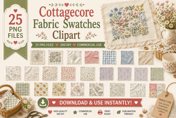 Download Cottagecore Fabric Swatches Clipart - Cottagecore Collection